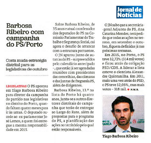 Legislativas: Tiago Barbosa Ribeiro com direcção distrital 