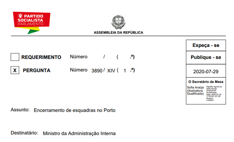 Pedido de esclarecimento sobre encerramento de esquadras no Porto