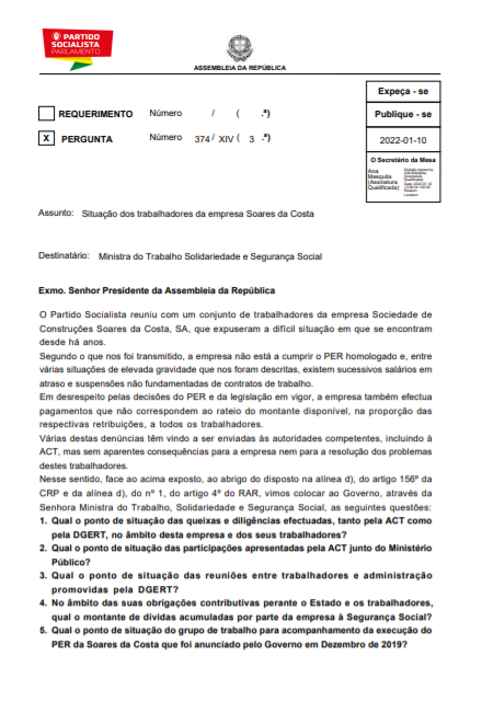  Situação dos trabalhadores da empresa Soares da Costa 